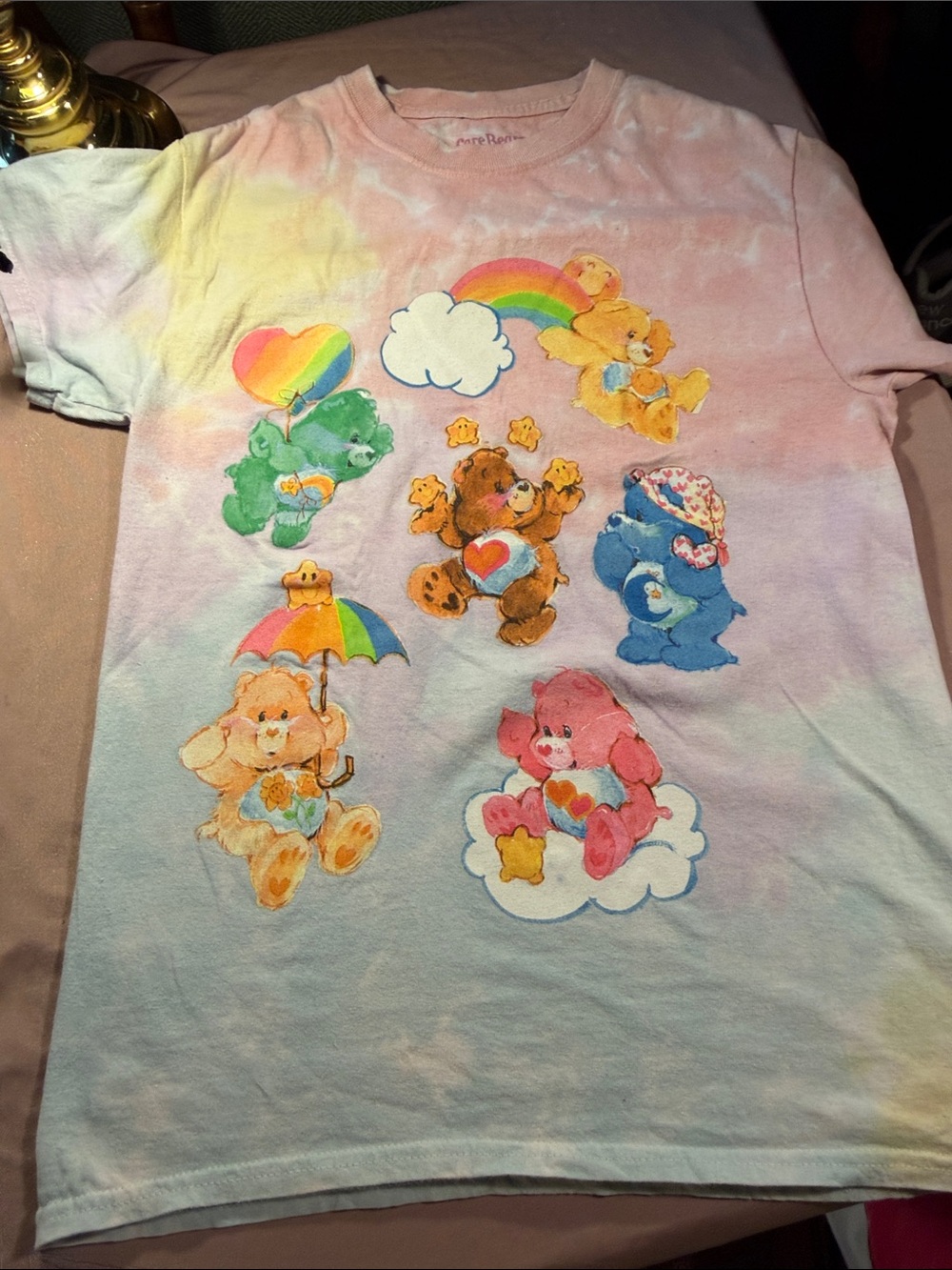 Care Bears Pastel Tie-Dye Short Sleeve Tee with Multicolor Bear Graphics